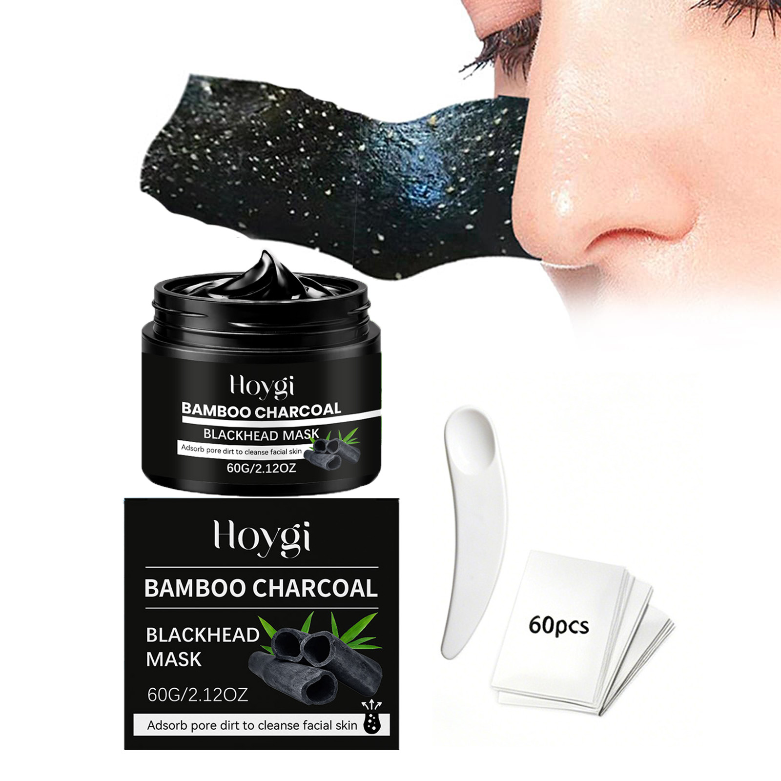 Face Mask Skincare - มาส์กถ่านไม้ไผ่ลอกสิวเสี้ยน ทำความสะอาดรูขุมขน มาส์กจมูกสำหรับขจัดสิ่งสกปรกและน้ำมันส่วนเกิน บำรุงผิวหน้า
